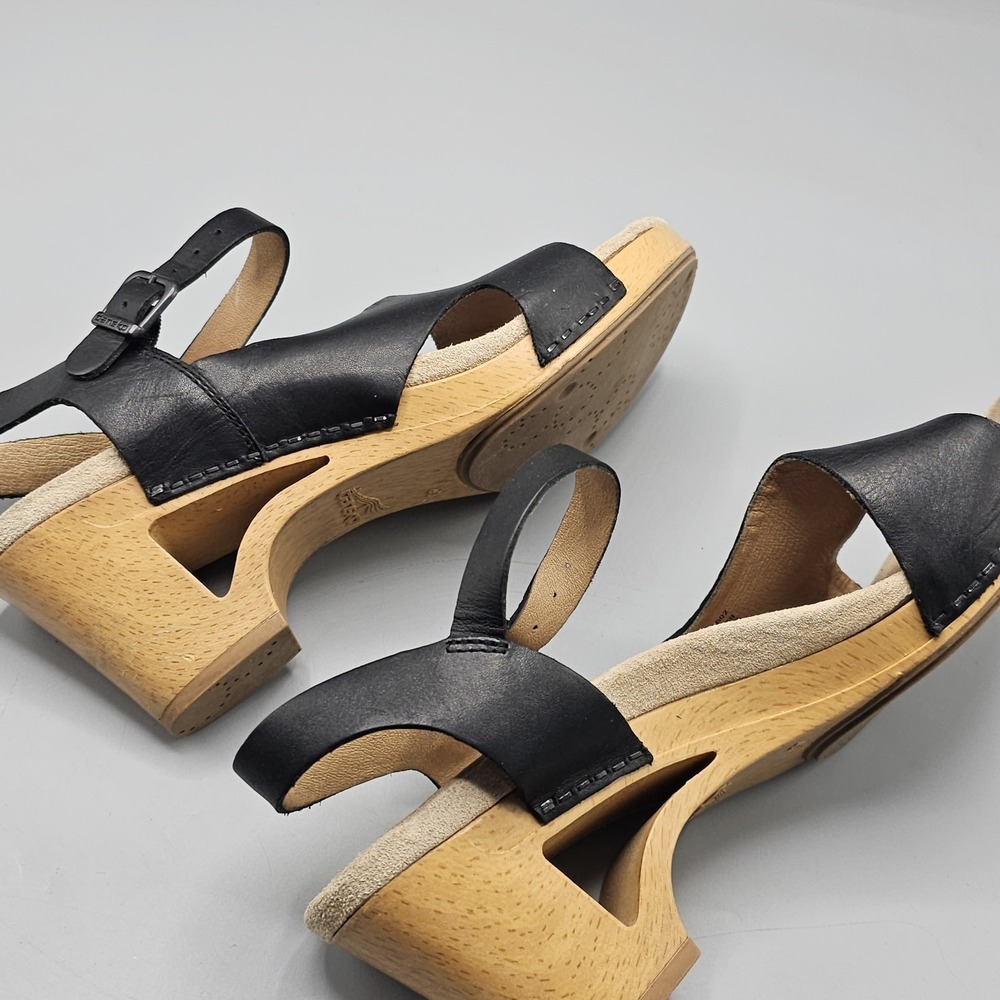 Dansko Tasha Black Leather Slingback Wedge Clog Sandals size 40 Us size 9.5-10 - Picture 7 of 10
